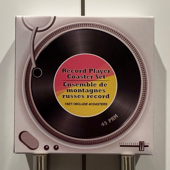 Record Player Coaster Set with Colorful Design, New - Picture 8 of 9